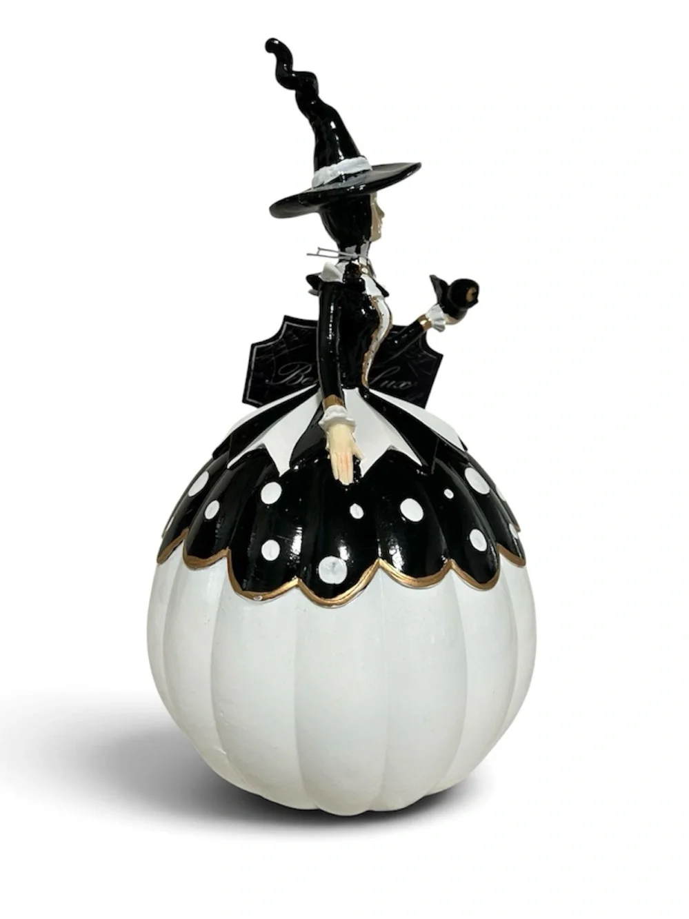 Bella Lux Black & White Witch Pumpkin Halloween Decor Figurine 10” Tall  NWT